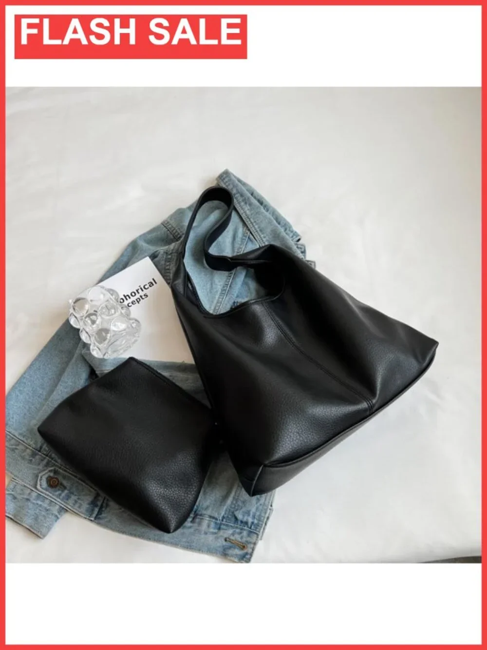 PU Leather Hobo Bag Set 2pc Soft Slouchy Tote Shoulder Purse for Work